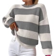 thumbnail image 2 of Women's Casual Striped Sweater Long Sleeve Pullover Crew Neck, Comfortable and Versatile, Great for Everyday Wear and Seasonal Outfits,Gray,S, 2 of 5