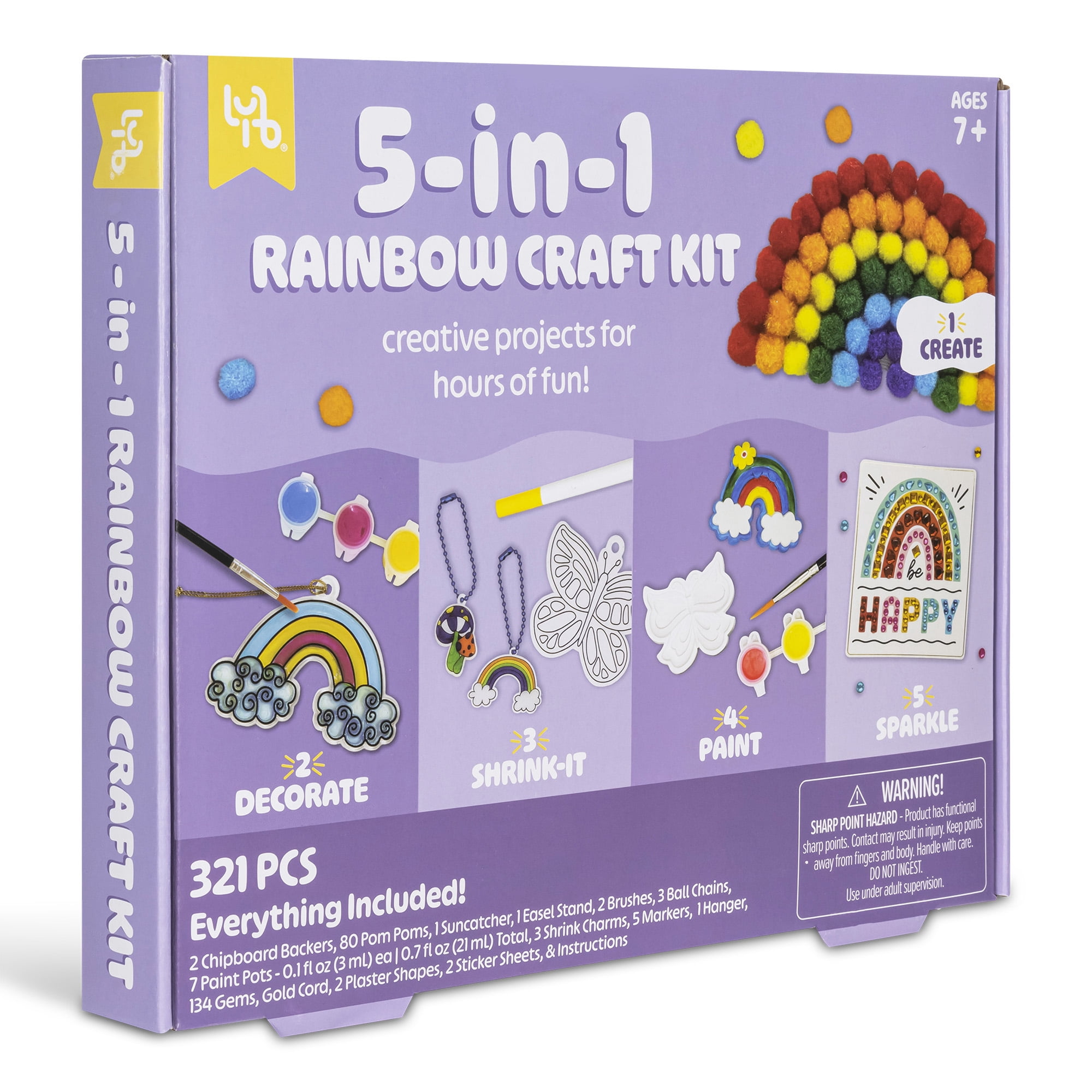 Little Yellow Bicycle: 5-In-1 Rainbow Craft Kit - Multi-Project Colorful-Themed DIY Craft Set, All-In-1, Create-Build-Paint-Discover-Scratch, Kids 7+