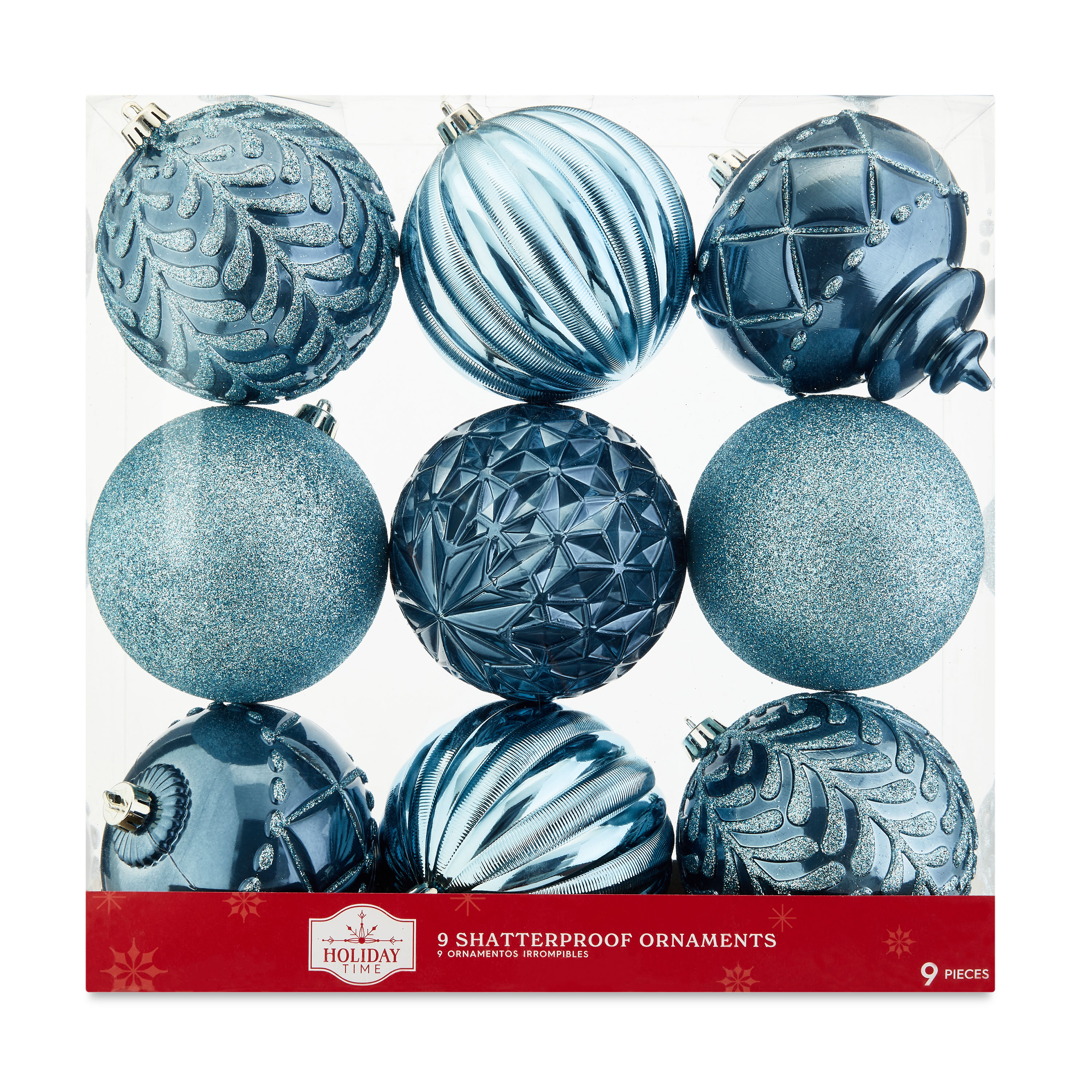 Holiday Time 100 mm Shatterproof Christmas Ornaments, Navy & Metallic Gold,  9 Count 