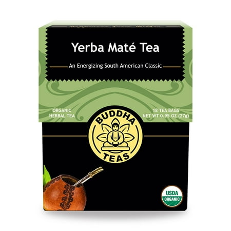 Organic Yerba Mate Tea - Organic Yerba Mate Tea - Energizing Tea - Contains Caffeine - 18 Bleach-Free Tea Bags, Has vitamins A, B1, B2, B3, B5, C, E, Calcium, Iron, Potassium, Selenium By Buddha Teas from USA