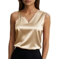 thumbnail image 2 of Otntypg Women's Silk Satin Camisole Tank Tops Trendy Solid Color Dressy Casual V Neck Pleated Sleeveless Tunic Blouses Summer Business Work Shirts Beige L, 2 of 9