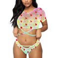 thumbnail image 1 of Conjunto de ropa sexy de dos piezas para mujer VISgogo, blusas cortas caladas de manga corta + bragas, negro/azul/rosado/amarillo VISgogo moda, 1 of 2