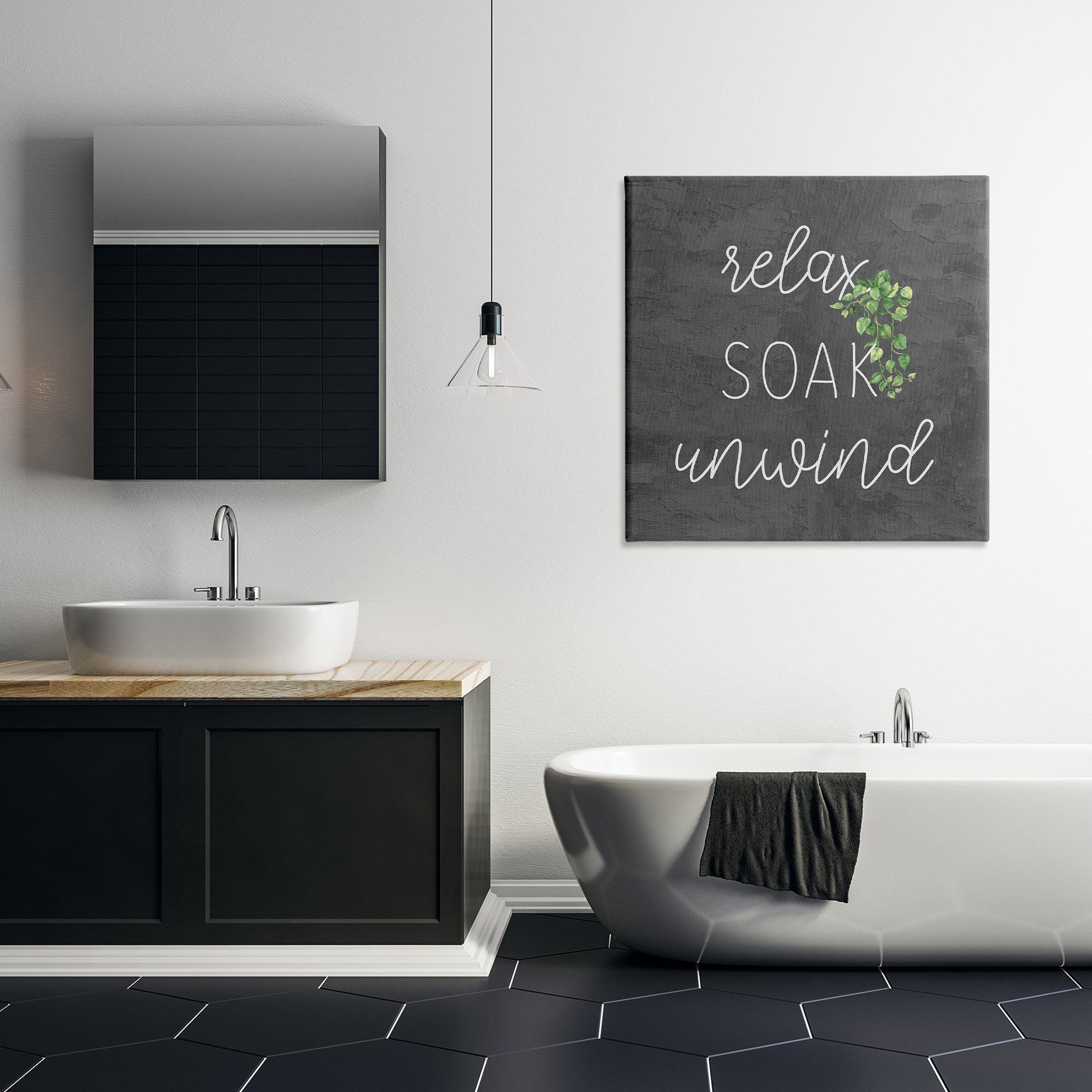 Stupell Industries Relax Unwind with Botanicals Bath & Laundry Painting Wrapped Canvas Art Print Wall Art, 30 x 30