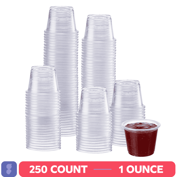GUSTO 1 oz Jello Shot Cups, 250 Sets Clear Plastic Condiment Cups for Sauces, Dressings & Food Samples