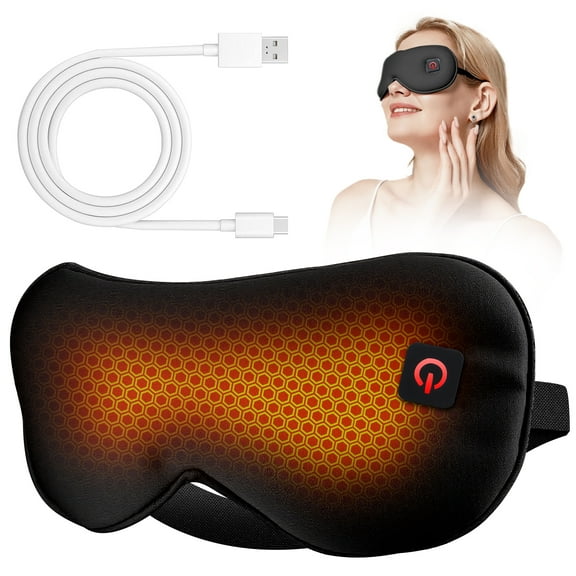 Hootek Heated Eye Mask, Silk Cordless Warm Eye Compress for Dry Eyes, Light Blocking Heat Eye Mask for Women Men Soft Eye Heating Pad for Dry Eyes, Travel, Rechargeable, Washable Cover, Black