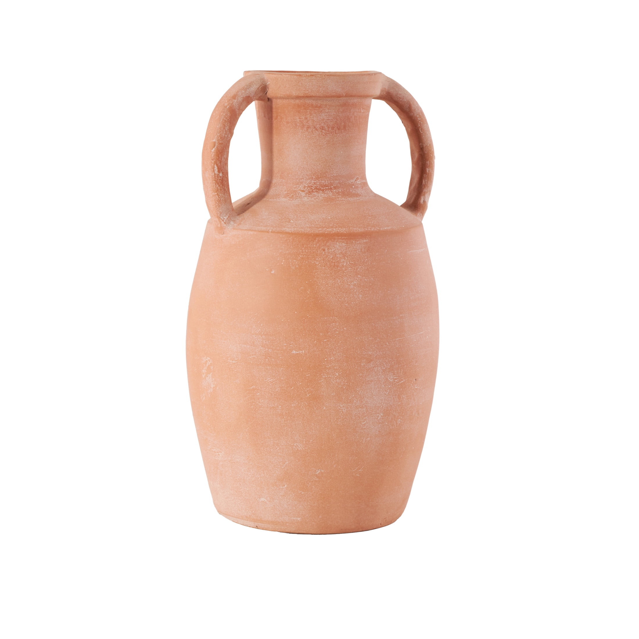 DecMode 16" Terracotta Jug Pink Ceramic Vase with Handles