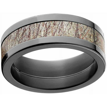 Mossy Oak Brush Men's Camo Black Zirconium Ring with Polished Edges and Deluxe Comfort Fit