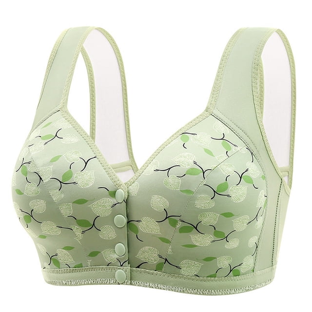 Women's Fashionable Casual Floral Front Button Bra For Elderly People Skin Friendly And Comfortable Without Wire Rings Vest Bra