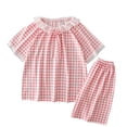 thumbnail image 2 of OOOUM Girls 2 Piece Lounge Sets Plaid Pattern Short Sleeve Loungewear With Shorts Summer Comfortable Outfits Sets Pink 24/XL, 2 of 5