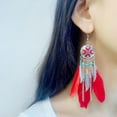 thumbnail image 2 of Boho Long Enamel Feather Dangle Drop Statement Stud Earring for Women Bohemian Ball Beaded Turquoise Tassel Dangling Link Piercing Fish Hook Earrings Ethnic Style Vintage Jhumka Jhumki Party, 2 of 11