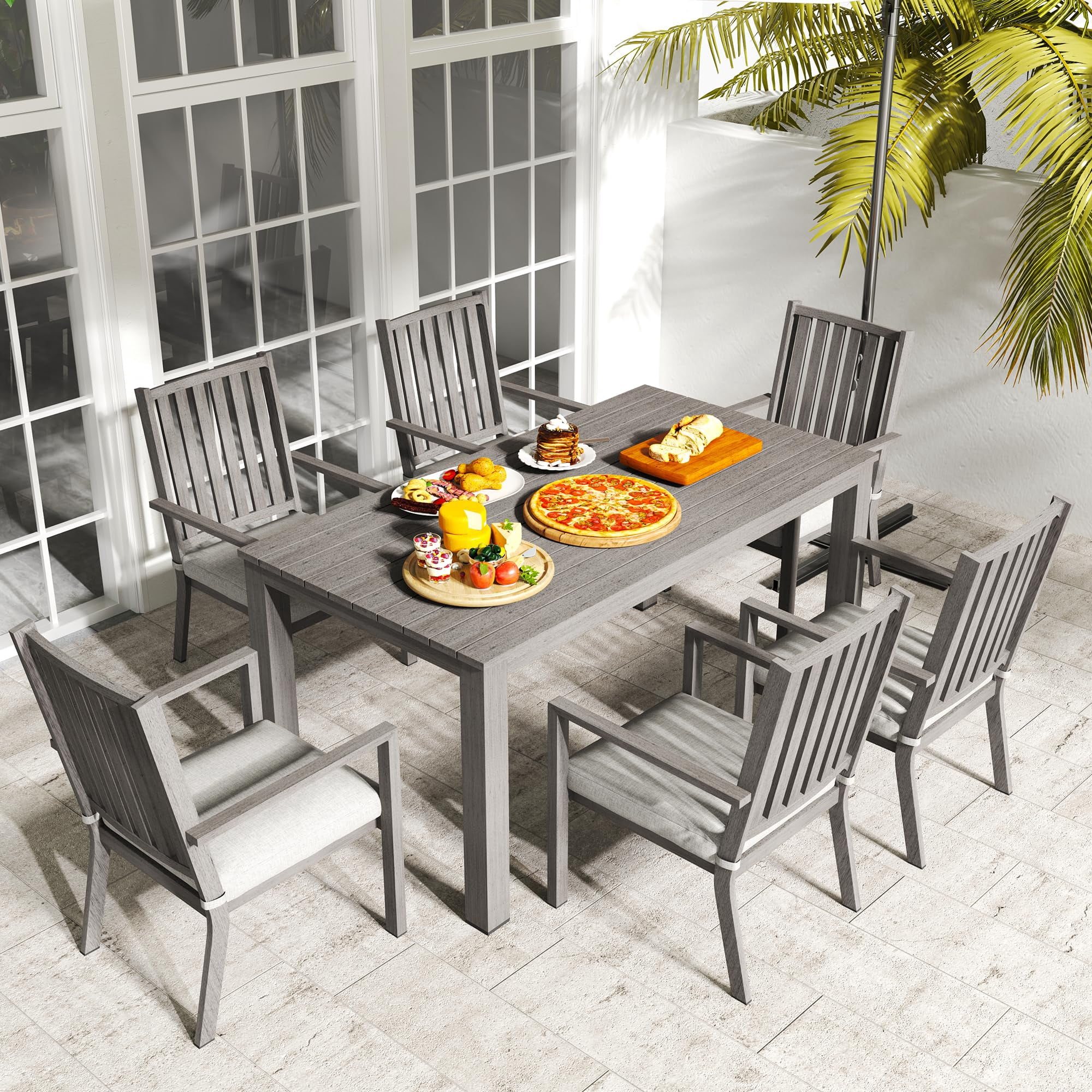May in Color Patio Dining Chair Set of 4, Aluminum Outdoor Dining Chairs with Waterproof Cushions, Metal Outdoor Patio Furniture Seating for Porch, Balcony, Deck, Backyard, Gray