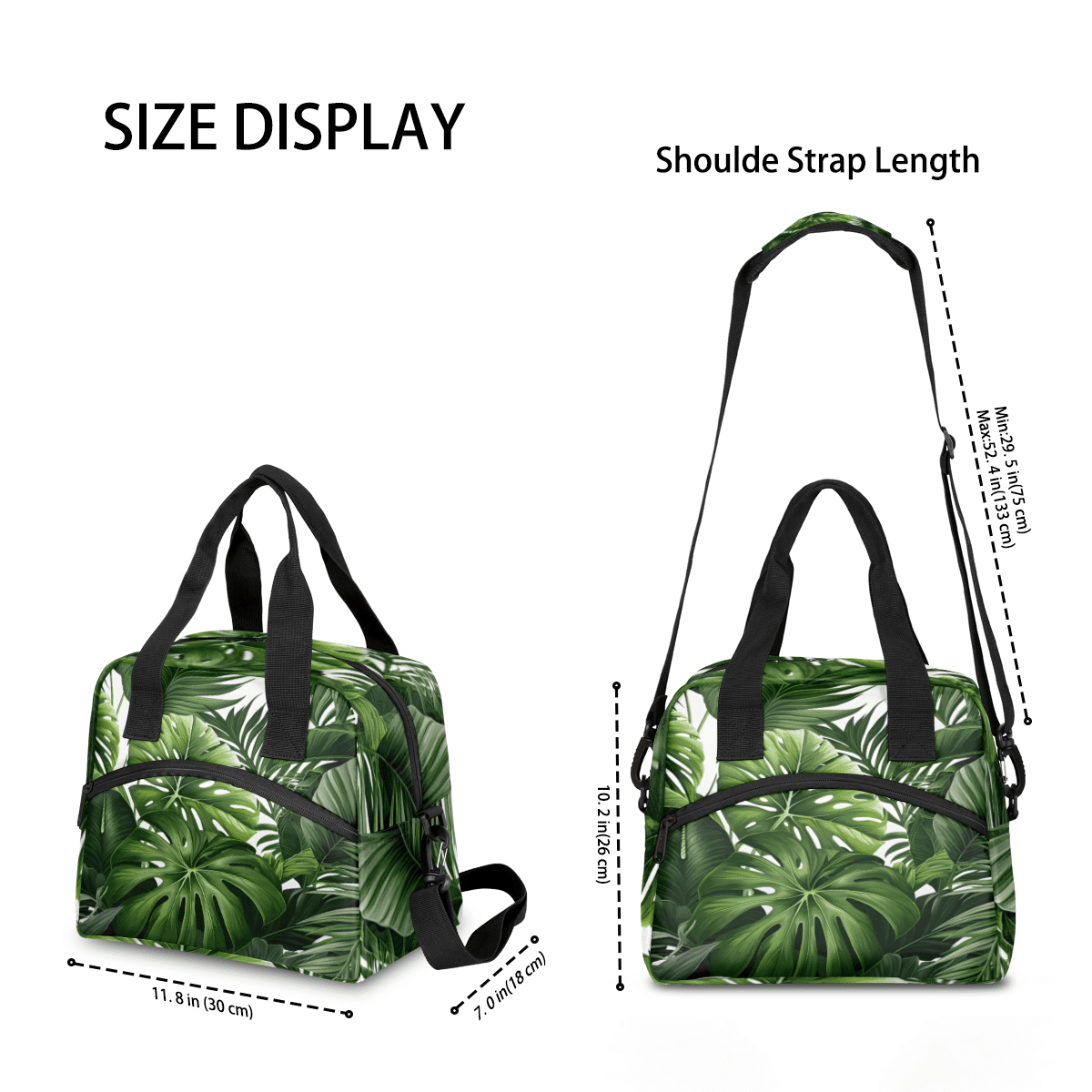 Herdesigns Tropical Green Plant Leaf Insulated Lunch Bag for Women Men Adults Large Reusable Lunch Box Botanical Jungle Design Leakproof Cooler Tote Bags with Adjustable Shoulder Strap