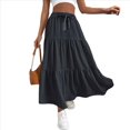 thumbnail image 3 of Falda de Holgada de Cintura Alta para Mujer, Estilo Casual, Plisada, Larga, con Lazo, para Playa, Color Negro, Talla XXL, 3 of 7
