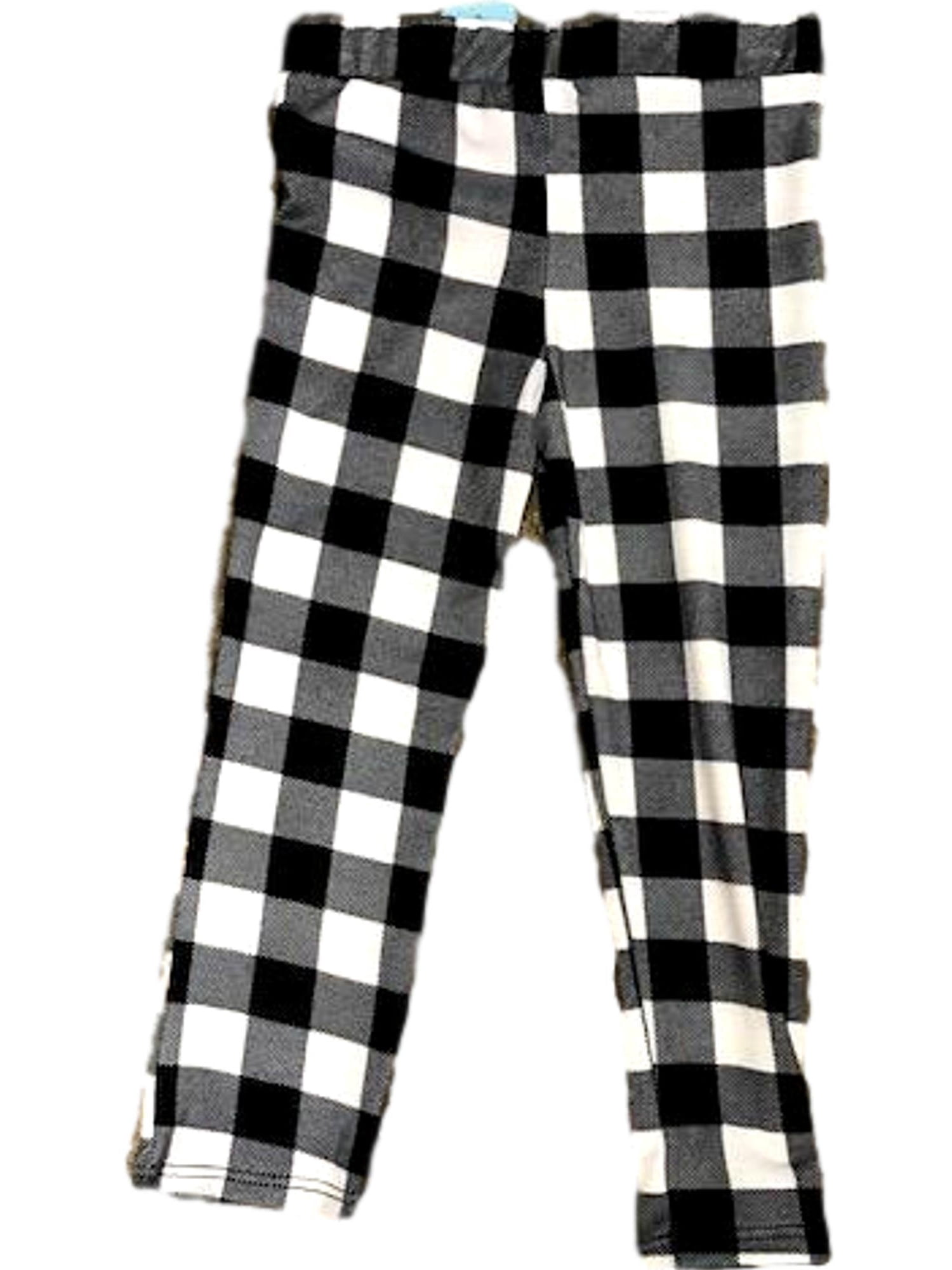 Toddlers Plaid Leggings, Black-White 