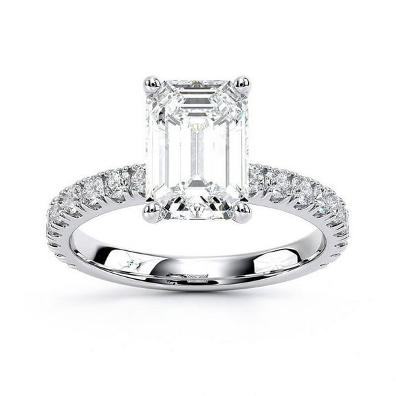 Veda Jewel 1.86 Ct Simulated Diamond Emerald Cut Simulated Diamond Ring for Women - Solitaire with Accents in 14K White Gold Plated - Prong Setting Wedding or Engagement Ring - Perfect Gift for Her
