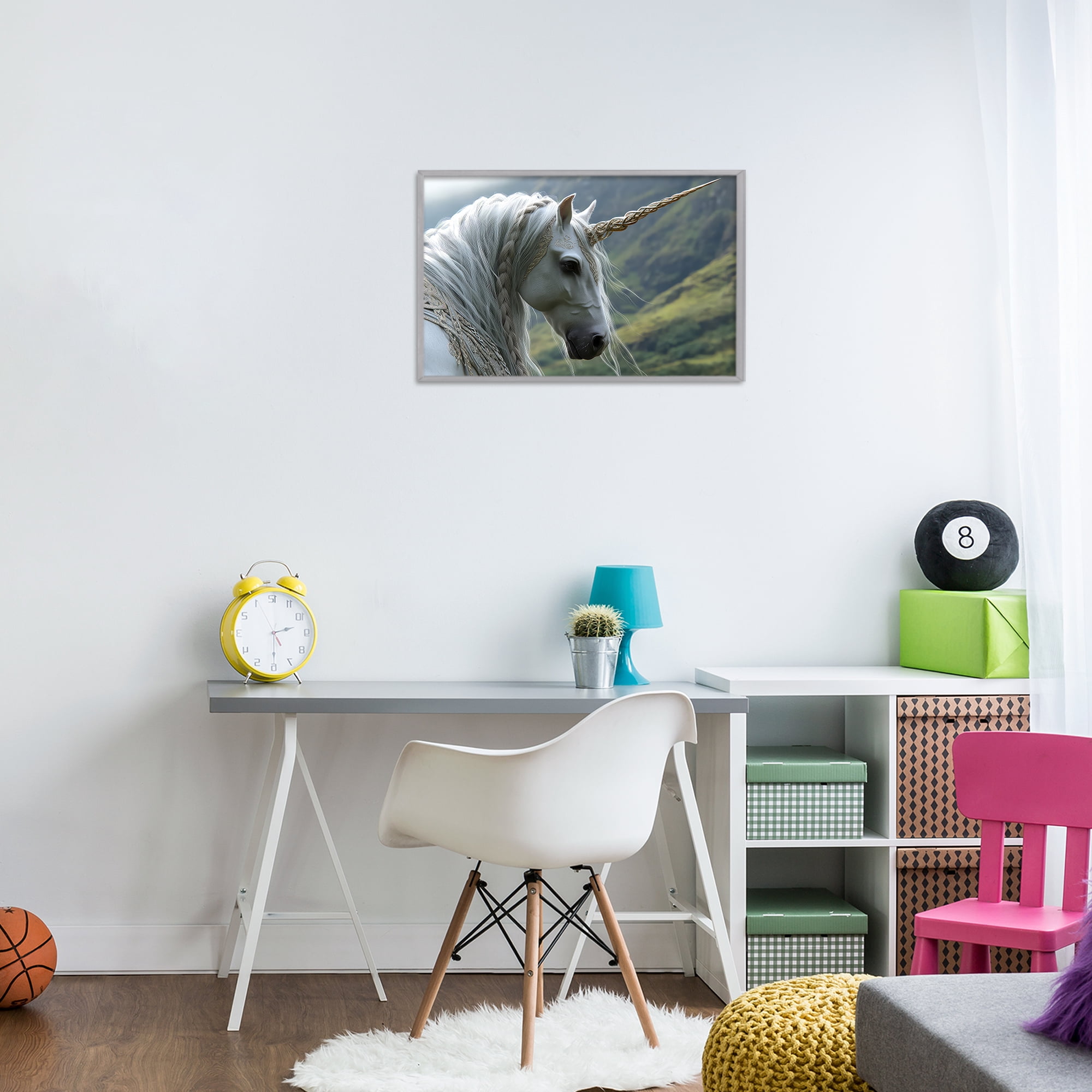 Stupell Industries Celtic Unicorn Braided Mane Gray Framed Giclee Art, design by The Wands Want