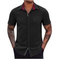 thumbnail image 2 of bnaln Men's Short Sleeve Polyester Shirts Dress Shirt Wedding Hawaiian Button Down Shirts Summer Beach Casual T Shirts,Classic Regular Fit,Black,Size L, 2 of 9