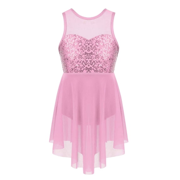 iEFiEL Girls Shiny Sequins Skating Dance Dress Criss-Cross Back Lyrical Dancewear