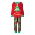 thumbnail image 2 of Christmas Family Pajamas Matching Set, Long Sleeve Tree Print T-shirt with Striped Pants Sleepwear Loungewear, 2 of 10