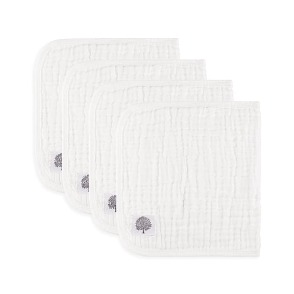 Parker Baby Co. Muslin Burp Cloths, 100% Cotton, Large, Soft & Absorbent Baby Burp Cloths for Boys & Girls, White Set, 4 Pack