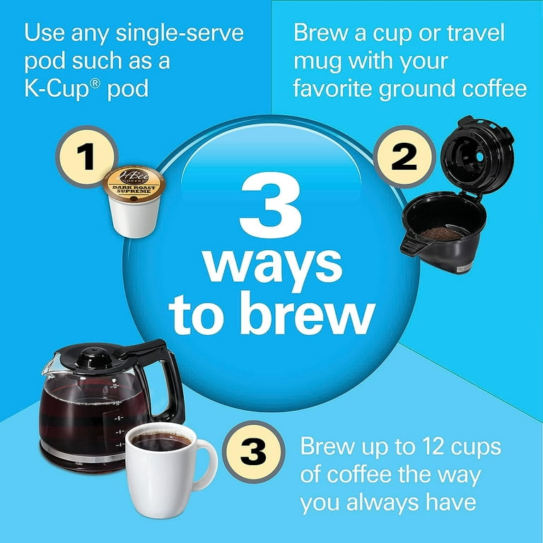 Hamilton Beach 49902 FlexBrew Trio 2-Way Coffee Maker, Compatible with  K-Cup Pods or Grounds, Combo, Single Serve & Full 12c Pot, Black - Fast  Brewing
