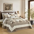 thumbnail image 2 of DUOHONG King Bedspread 100% Cotton Farmhouse Reversible Bedding Set, Brown/Beige/Khaki, 120"W x 120"L, 2 of 8