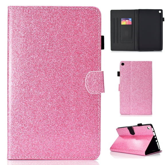 Fire HD 8 2018 2017 2016 Case Cover Glitter, Allytech Slim PU Leather Full Protective Auto Sleep Wake Anti-Scratch Folio Style Stand Case for Amazon Kindle Fire HD 8 8th/6th/6th Generation, Pink