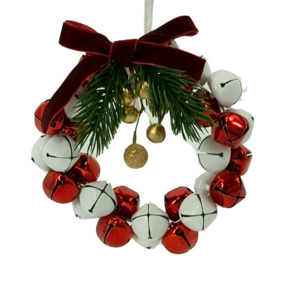 Miluhome 4.7" Metal Bell Christmas Wreath Ornaments Xmas Haging Decoration Door Tree Decor (Red White)
