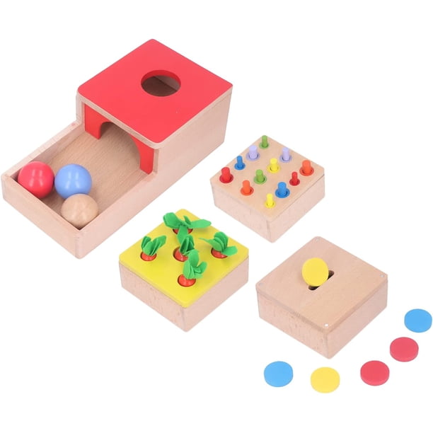 Kit de Juego 4 en 1, Caja Permanencia Objetos de Juguete Montessori, Caja de Monedas, Cosecha Zanahorias, Juguete de Aprendizaje Apilable para Niños, 12-18 Meses, 1 2 3