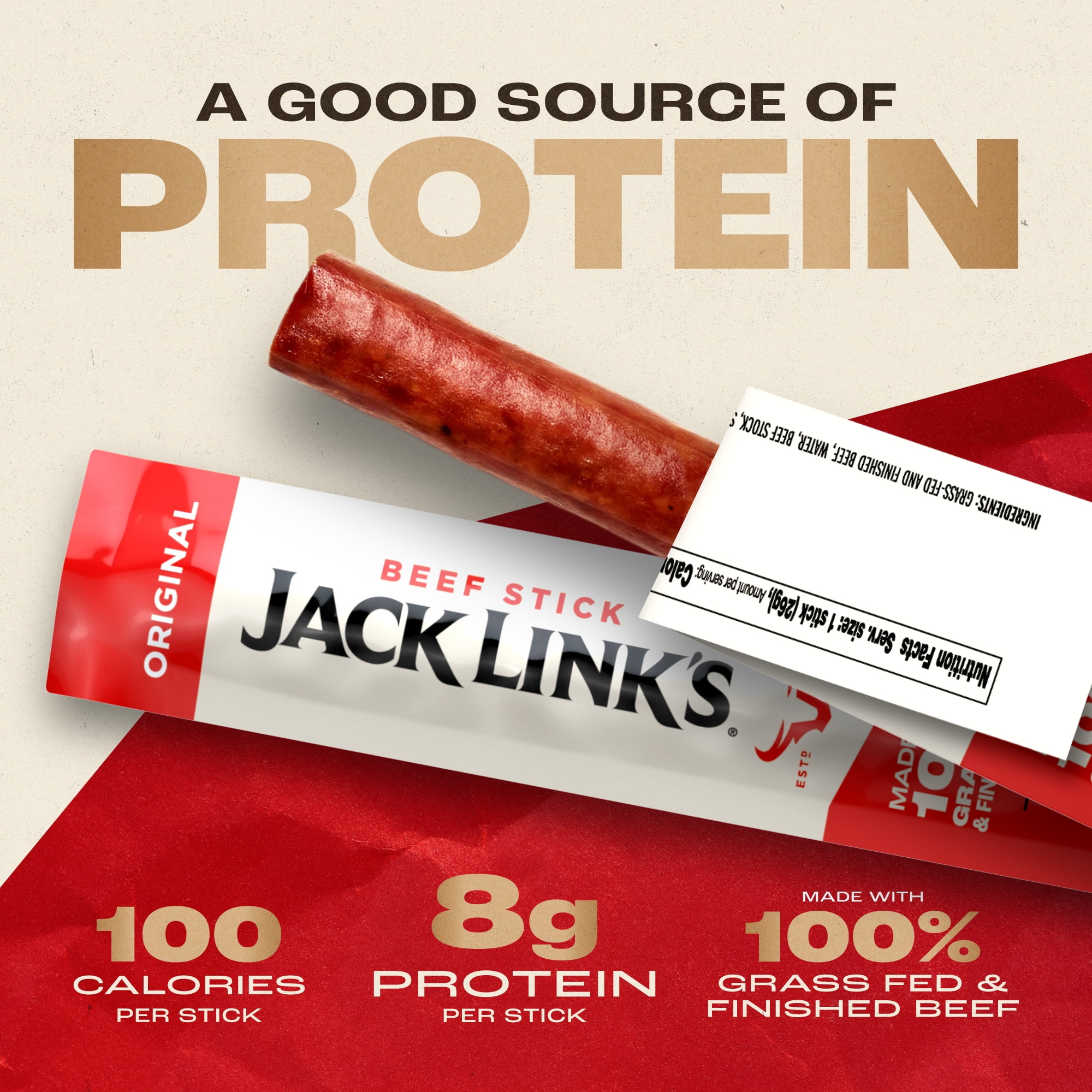 Jack Link’s Grass-Fed & Finished Original Beef Sticks, 9.2 Ounce, 10 count bag