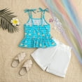 thumbnail image 3 of Ulitacool Girl Summer Clothes Summer Toddler Sleeveless Cartoon Prints Vest T Shirt Tops Bowknot Shorts Soft Round Neck Outfits 12-18 Months Blue, 3 of 8