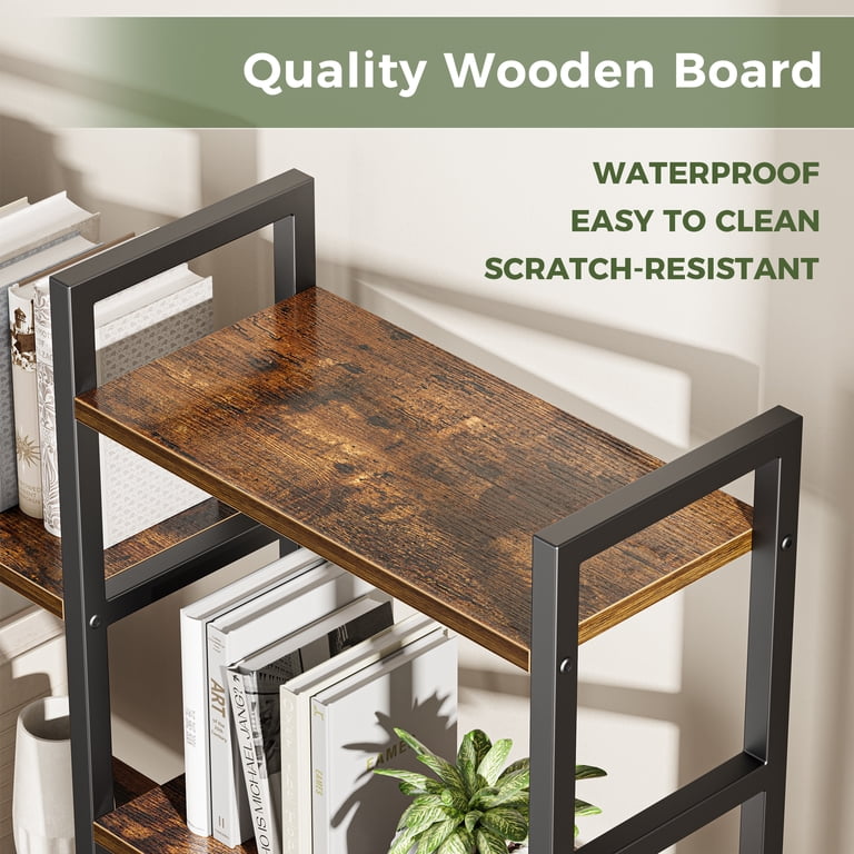 Amadwell 4-Tier Industrial Bookcase, Brown photo 2
