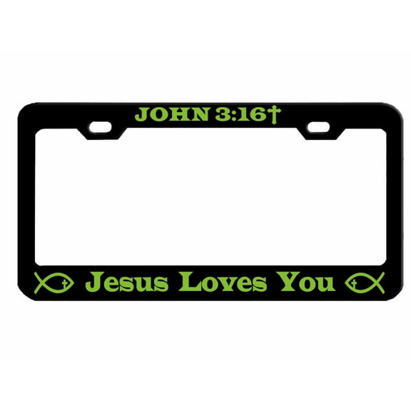 John 3:16 Jesus Loves You License Plate Frame Christian License Plate Frames Personalise Car Accessories Car Tag Holder Cover (Black/Lime Green)