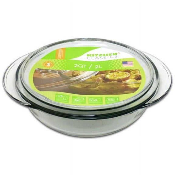 Kitchen Classic 2 Quart Casserole Dish: Comfortable Easy Grip Handles, Durable Premium Glass, Clear Glass.