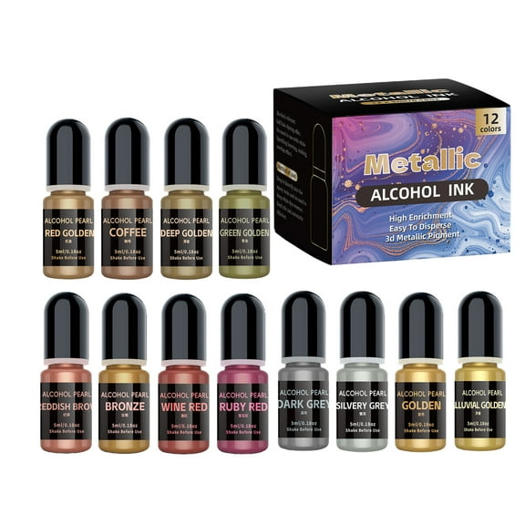 Laikoutd Metallic Alcohols Inks Set 12 Colors for Epoxy Resin Art and Painting Concentrated Shimmers Dye for Creative Projects