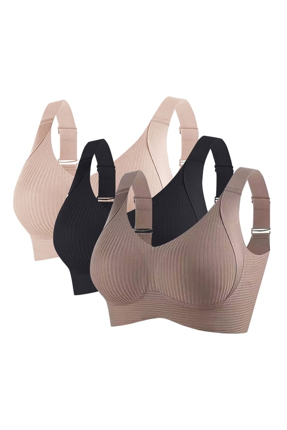 3 Pack New Roarrave Bra, Roarrave Bras for Women, Women's Ribbed Push up Adjustable Wireless Bra