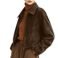 thumbnail image 4 of Gytharion Women's Faux Suede Bomber Jackets Cropped Zip Front Faux Suede Jackets Long Sleeve Turn Down Collar Zip Up Jackets with Pockets, 4 of 8
