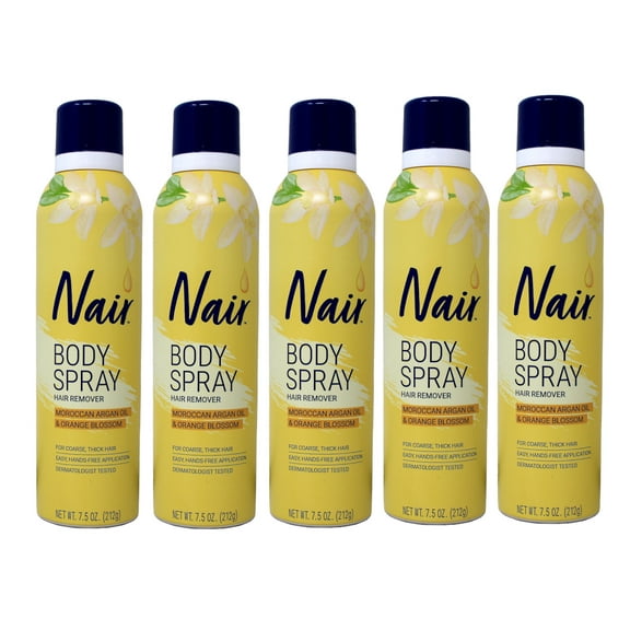 Nair Hair Remover Body Spray, Arm, Leg and Bikini Hair Removal Spray, 7.5 Oz Can - Pack of 5