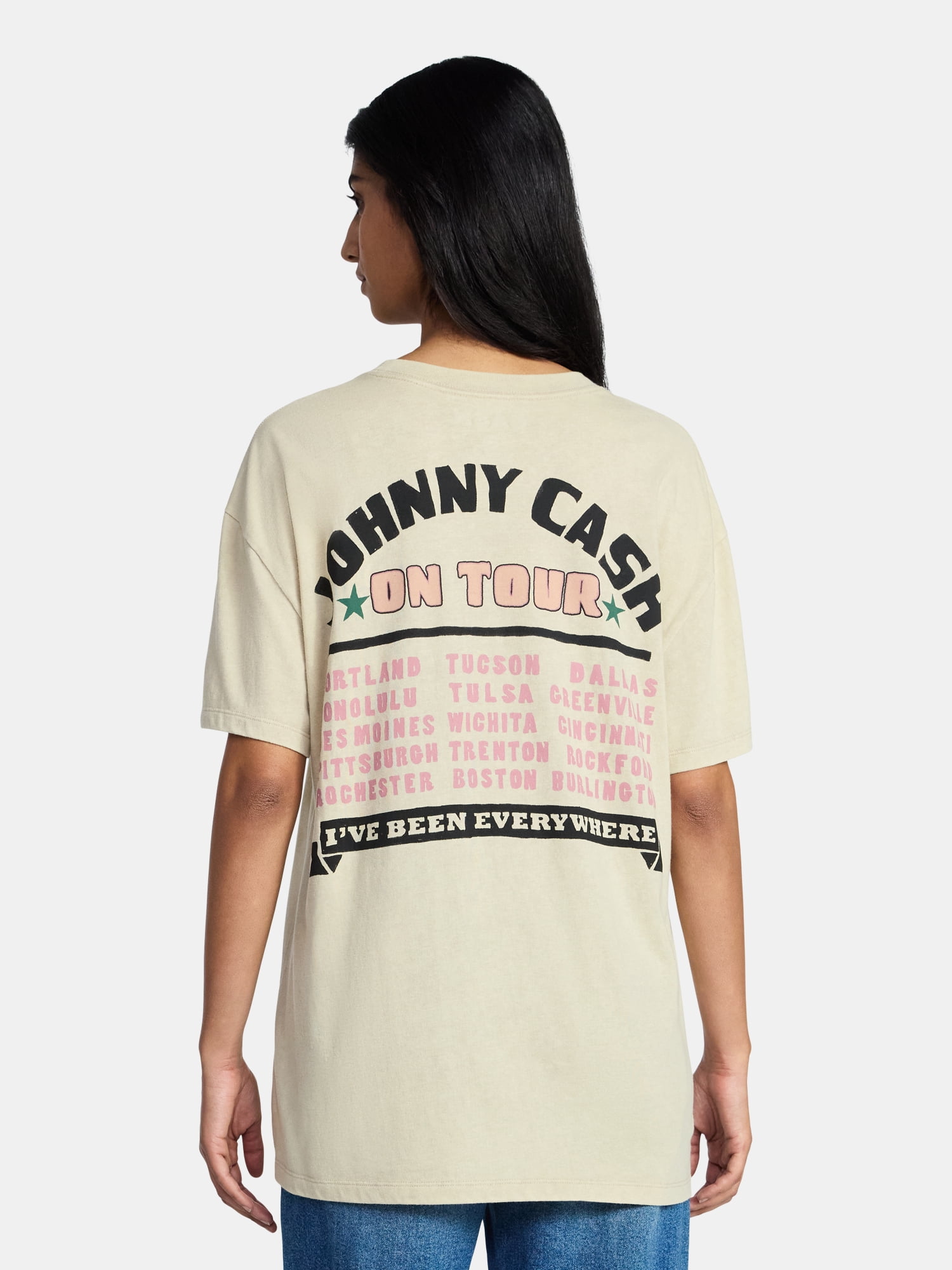 Johnny Cash Women's Graphic Print Tour Tee with Short Sleeves, Sizes XXS-XXL