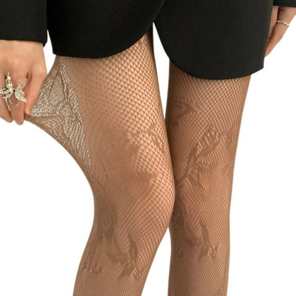 Women See Through Mesh Pantyhose Stockings Japanese Aesthetic Hollowed Butterfly Floral Pattern Tights Leggings