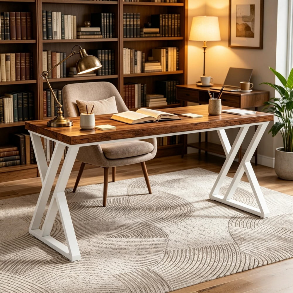 Modern Office Desk, Simple Writing Computer Desk, Sturdy Frame Workstation Table, Multifunctional Study Laptop Desk for Home Office Bedroom Workplace