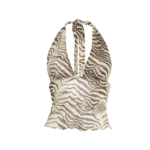 Womens Tank Tops Summer Mesh Animal Halter Cropped Fitted Tank Easy Fit Womens Camisole Beige L