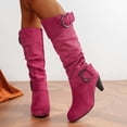thumbnail image 2 of Mepaouo Knee High Boots for Women Red Buckles Round Toe Side Zipper Heeled Fall Long Tall Boots, 2 of 8