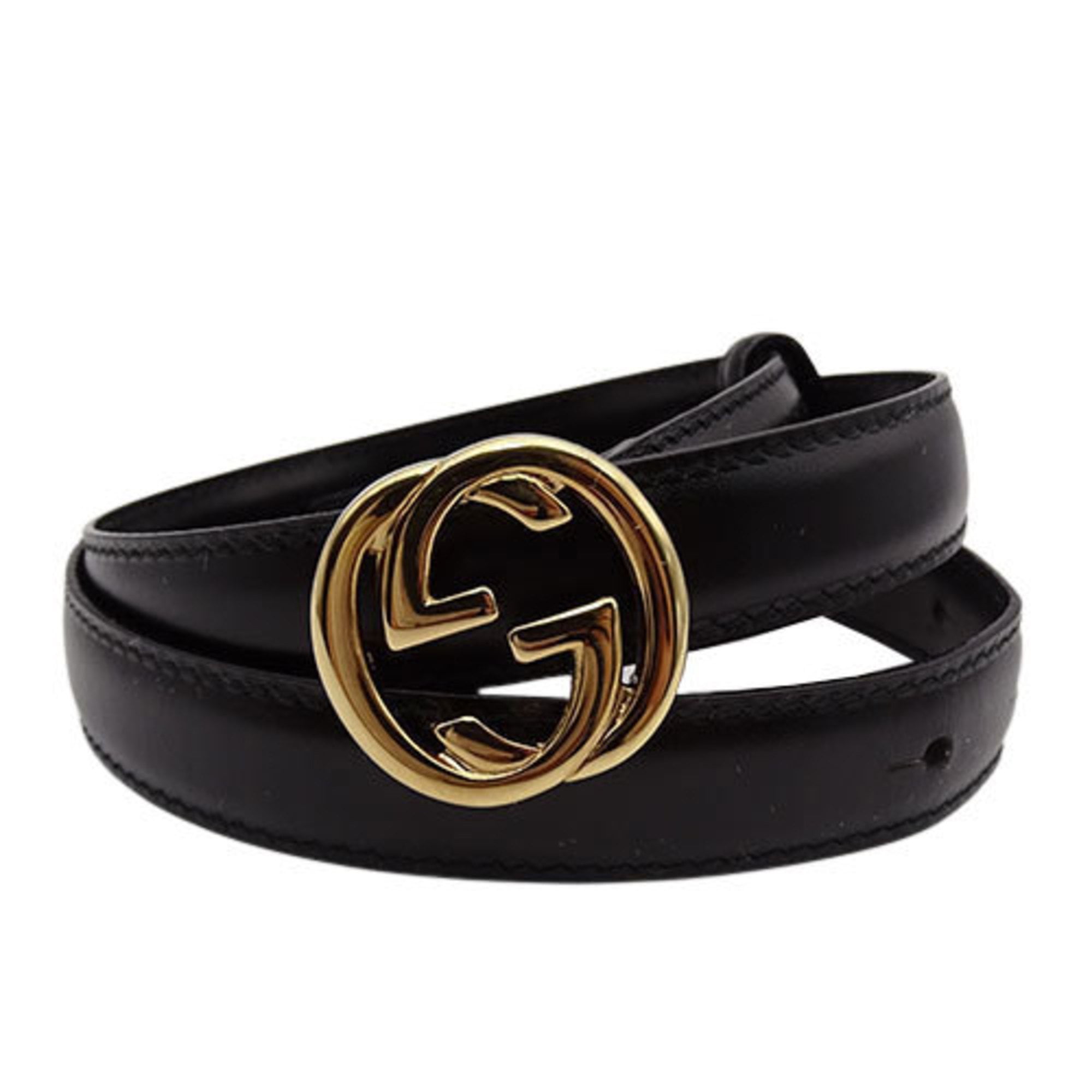 Authenticated Used Gucci GUCCI belt women's leather interlocking black ...