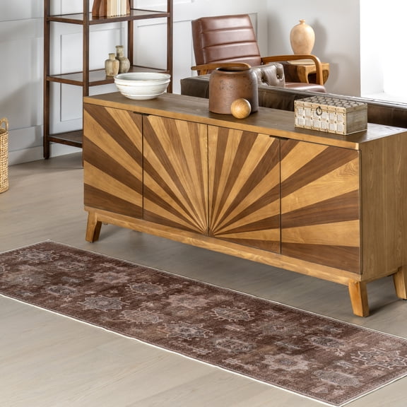nuLOOM Baylin SplashGuard Medallion Machine Washable Area Rug, 2' 6" x 8', Runner, Baylin Sienna Brown