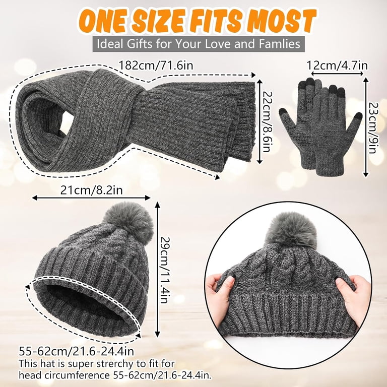 Winter Beanie Hat Scarf Gloves Set for Women Men, Fleece  display picture 2
