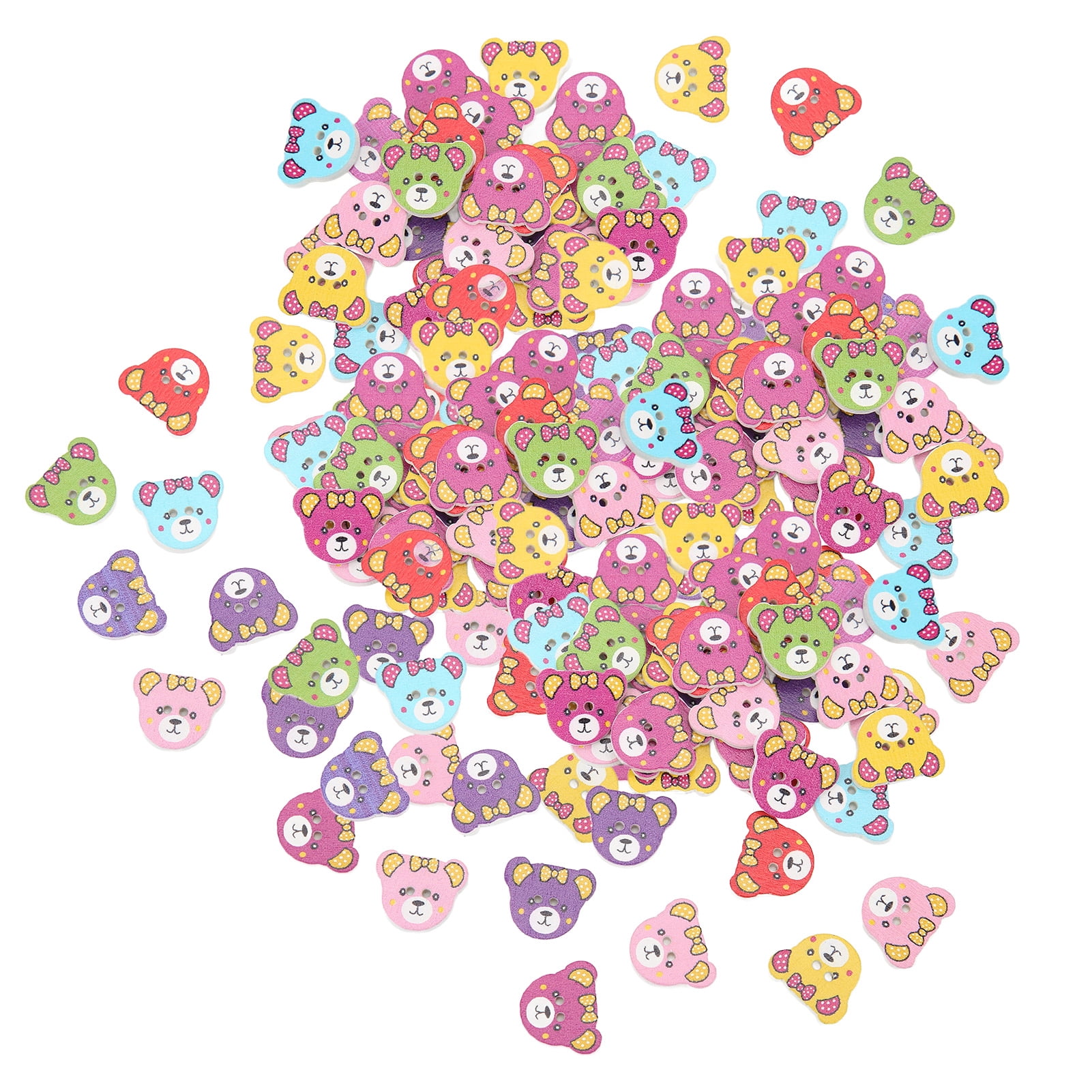 100 Boutons En Bois Animaux - 9 Formes Colorées Pour Couture, Scrapbooking Et DIY - 3