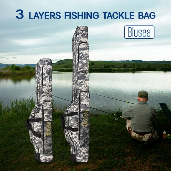 City Camouflage 150cm Foldable Fishing Tackle Storage Bag - 3 Main Compartments, 2 Front Pockets & Mesh Pocket, 600D Fabric Fishing Rod and Reel Organizer with Roomy Design for Angling Gear
