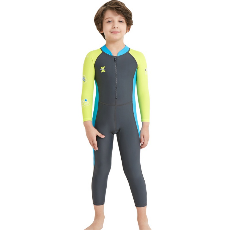 Long Sleeve UV Protection Swimming Suit Back Zip for Surfing Scuba Snorkeling Diving Fishing Full Body Kids Wetsuit Neoprene One Piece Warm Swimsuit 2.5MM for Girls Boys Children 