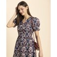thumbnail image 5 of Moomaya Womens Printed Front Slit Dress, Puffed Sleeves, Styles Back Ties Midi Dress, 5 of 8